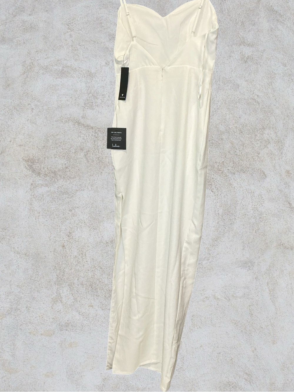 White Embellished Spaghetti-Strap Evening Gown - Picture 7 of 15